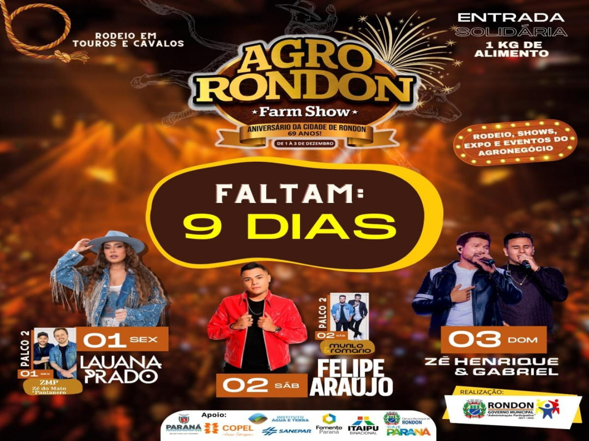 Rondon celebra 69 anos com Agro Rondon Farm Show e shows nacionais